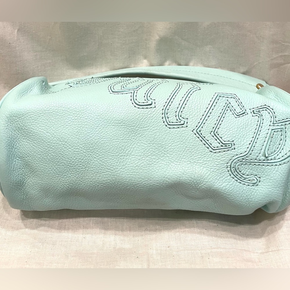 RARE JUICY Vintage Y2K Baby Powder Light Blue Small Leather Logo Barrel Bag - Picture 4 of 12